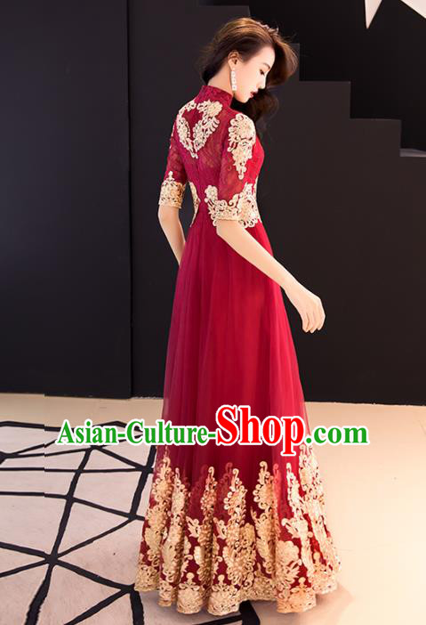 Professional Bride Wine Red Full Dress Compere Stage Performance Costume for Women
