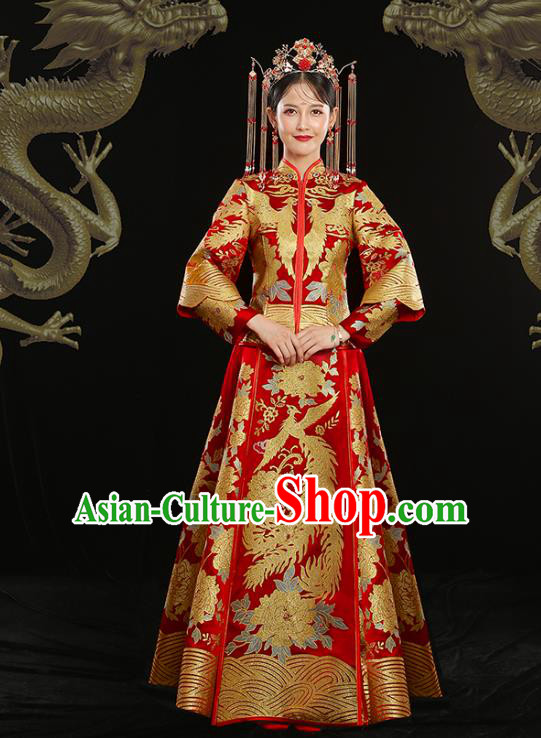 Chinese Ancient Longfeng Flown Wedding Xiuhe Suits Traditional Bride Dress Costume for Women