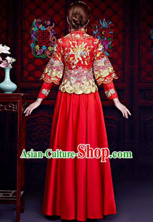 Chinese Ancient Wedding Embroidered Longfeng Flown Xiuhe Suits Traditional Bride Dress Costume for Women