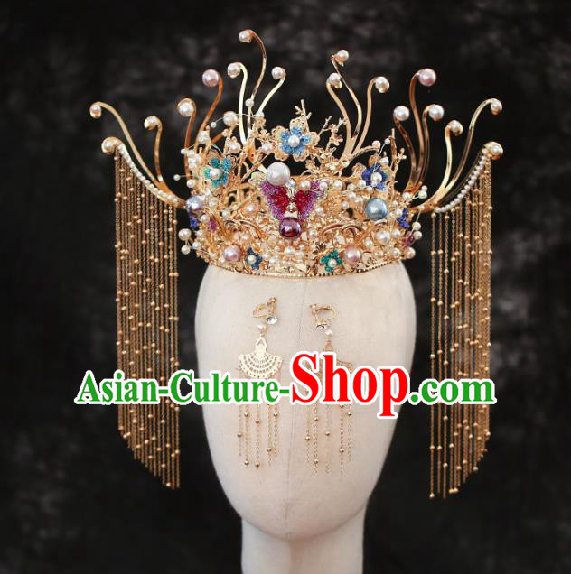 Chinese Traditional Wedding Purple Butterfly Phoenix Coronet Hair Accessories for Women