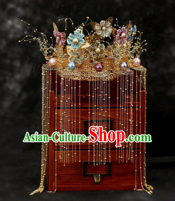 Chinese Traditional Wedding Flowers Tassel Phoenix Coronet Hair Accessories for Women