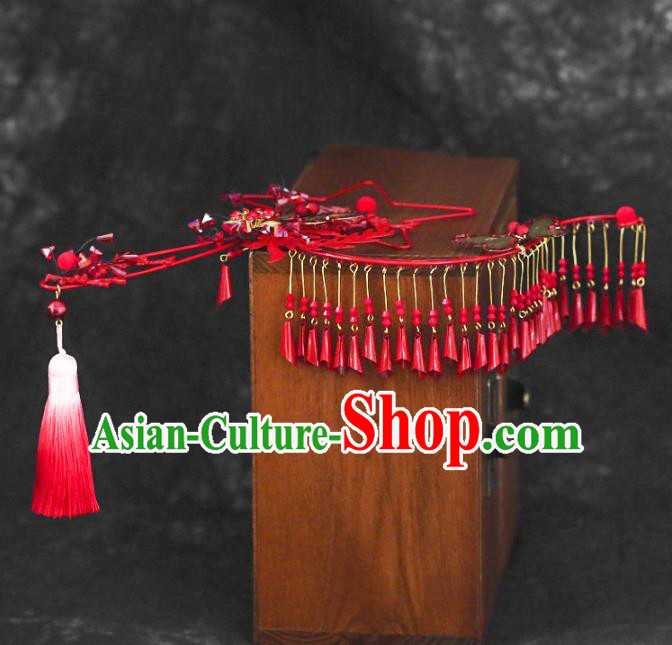 Chinese Traditional Red Tassel Palace Fans Handmade Classical Hanfu Wedding Fan for Women