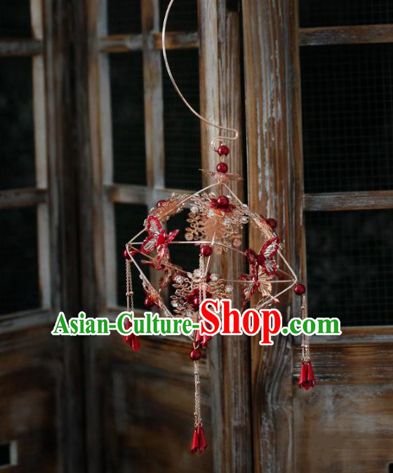 Chinese Ancient Wedding Red Butterfly Portable Lantern Accessories Traditional Bride Prop for Women
