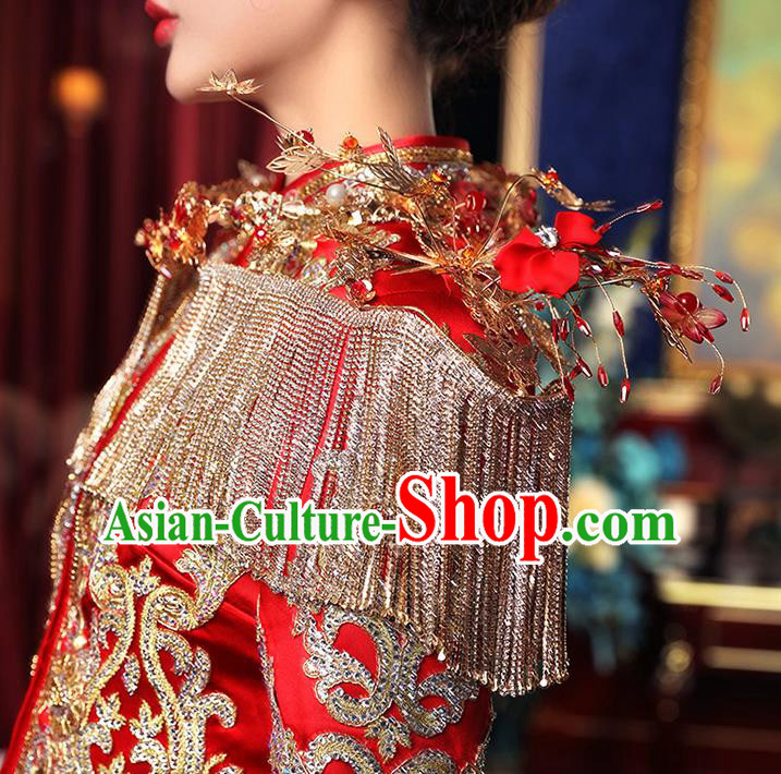 Chinese Ancient Wedding Shoulder Accessories Traditional Bride Xiuhe Suits Tippet for Women
