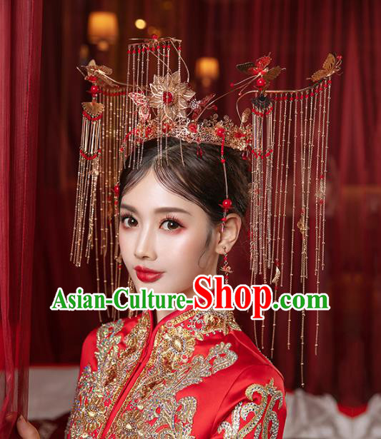 Chinese Traditional Wedding Lotus Phoenix Coronet Hair Accessories for Women