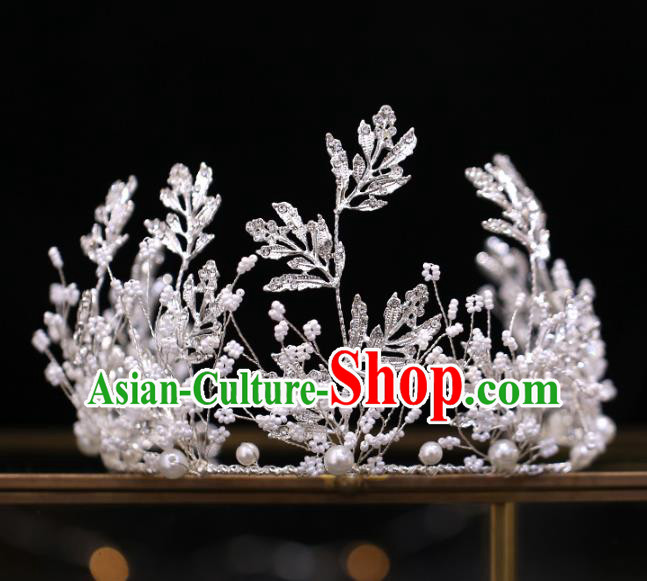 Top Grade Bride Baroque Argent Leaf Royal Crown Wedding Hair Accessories for Women
