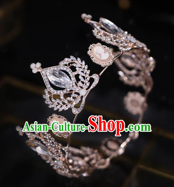 Top Grade Bride Baroque Crystal Round Royal Crown Wedding Hair Accessories for Women