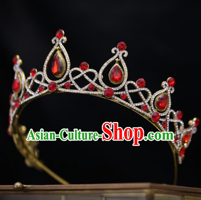 Top Grade Bride Baroque Red Crystal Royal Crown Wedding Hair Accessories for Women