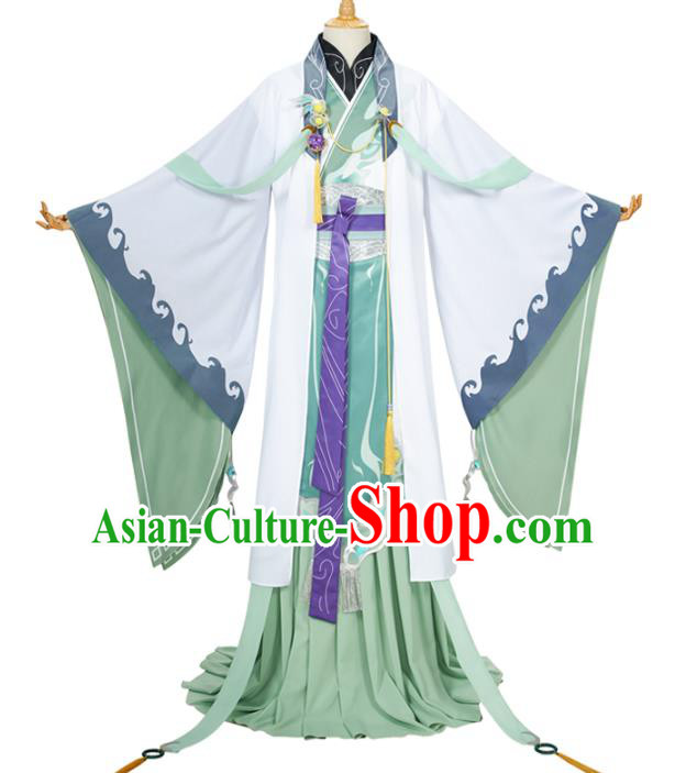 Traditional Chinese Cosplay Prince Knight Green Costume Ancient Swordsman Hanfu Clothing for Men