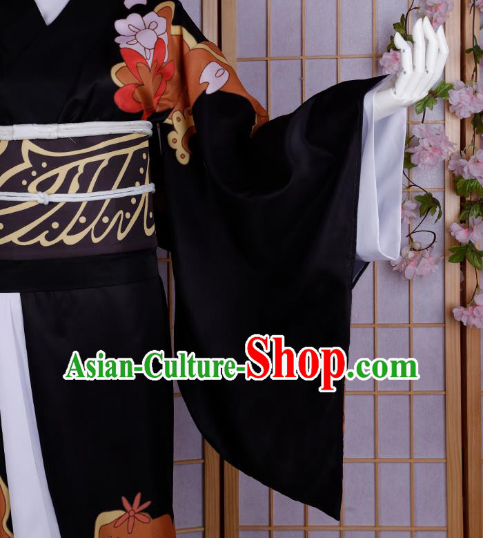 Halloween Japanese Cosplay Geisha Costume Japan Okuni Black Kimono Dress for Women