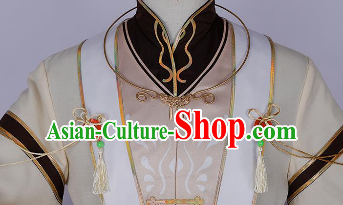 Traditional Chinese Cosplay Prince Beige Costume Ancient Swordsman Hanfu Clothing for Men