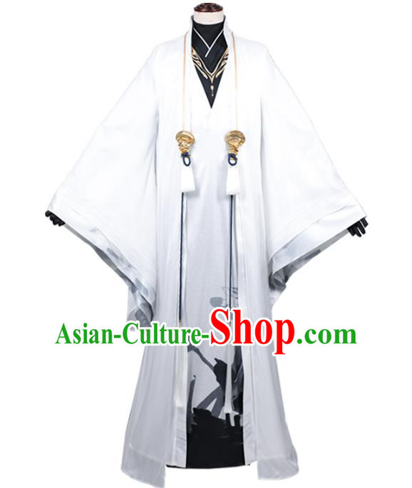 Traditional Chinese Cosplay Royal Highness White Costume Ancient Swordsman Hanfu Clothing for Men