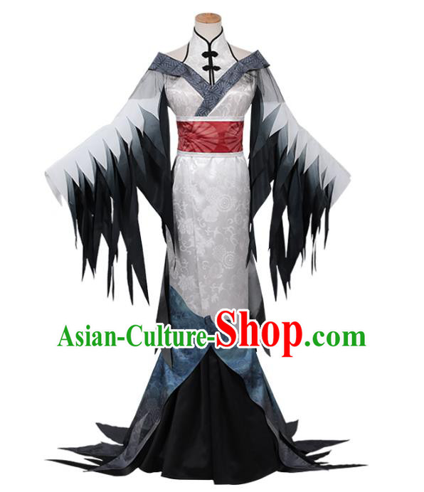 Traditional Chinese Cosplay Queen Grey Dress Costume Ancient Female Swordsman Hanfu Costume for Women