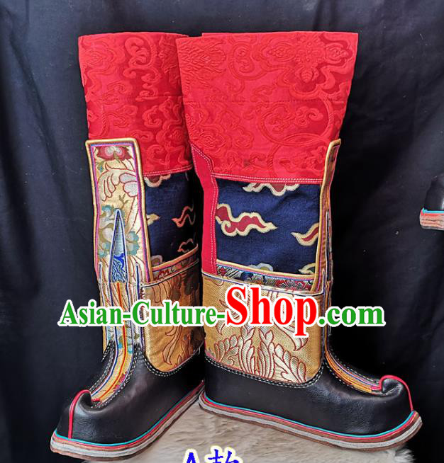 Handmade Chinese Zang Nationality Boots Traditional Tibetan Ethnic Shoes for Men