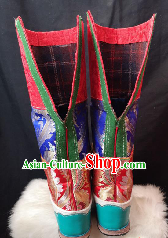 Handmade Chinese Zang Nationality Folk Dance Leather Boots Traditional Tibetan Ethnic Shoes for Women