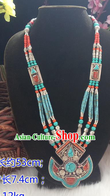 Chinese Zang Nationality Copper Green Beads Necklace Handmade Traditional Tibetan Ethnic Jewelry Accessories for Women