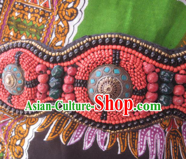 Chinese Zang Nationality Red Beads Belts Handmade Traditional Tibetan Ethnic Waistband Accessories for Women
