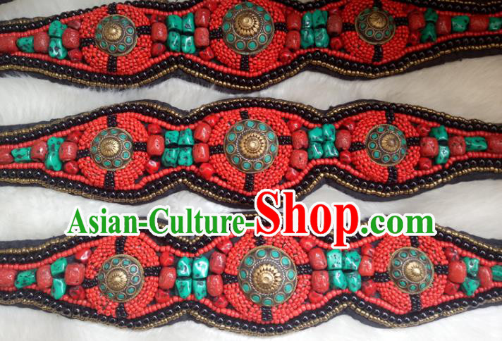 Chinese Zang Nationality Kallaite Red Beads Belts Handmade Traditional Tibetan Ethnic Waistband Accessories for Women