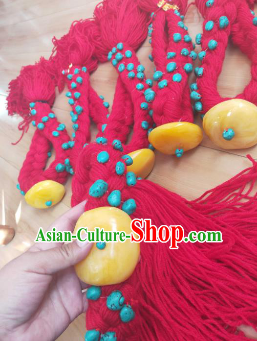 Handmade Chinese Zang Nationality Red Woolen Headband Traditional Tibetan Ethnic Hair Accessories for Women