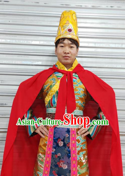 Chinese Ancient Emperor Golden Costumes Traditional Tang Dynasty Court Clothing for Men