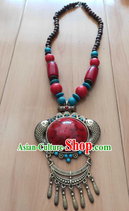 Handmade Chinese Zang Nationality Necklace Traditional Tibetan Ethnic Jewelry Accessories for Women
