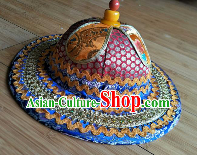 Handmade Chinese Zang Nationality Folk Dance Hat Traditional Tibetan Ethnic Hat for Men