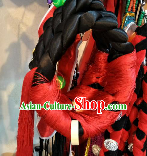 Handmade Chinese Zang Nationality Red Tassel Hat Traditional Tibetan Ethnic Hair Accessories for Women