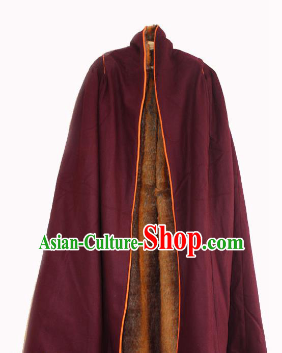 Chinese Tibetan Buddhism Winter Wine Red Cloak Traditional Monk Cape for Men
