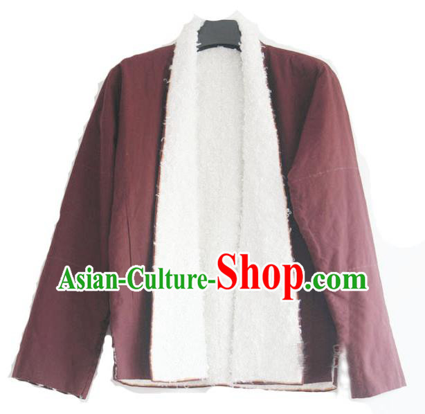 Chinese Tibetan Buddhism Lamb Wool Jacket Traditional Monk Upper Outer Garment for Men