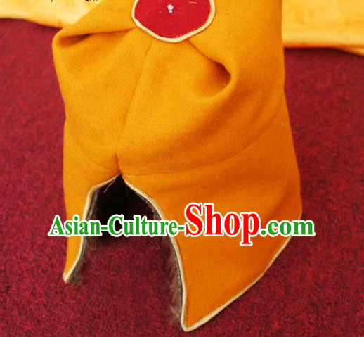 Handmade Chinese Tibetan Buddhism Yellow Woolen Hat Traditional Zang Nationality Monk Hat for Men