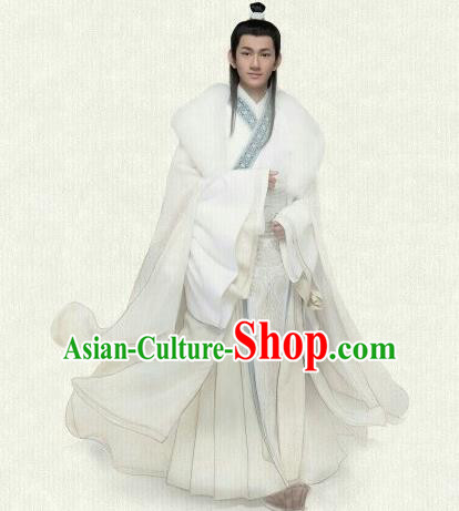 Historical Drama Love is More Than A Word Chinese Ancient Nobility Childe Tao Mo White Costume and Headpiece for Men