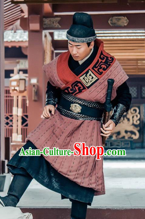 Chinese Ancient Imperial Bodyguard Historical Drama Love is More Than A Word Costume and Headpiece for Men