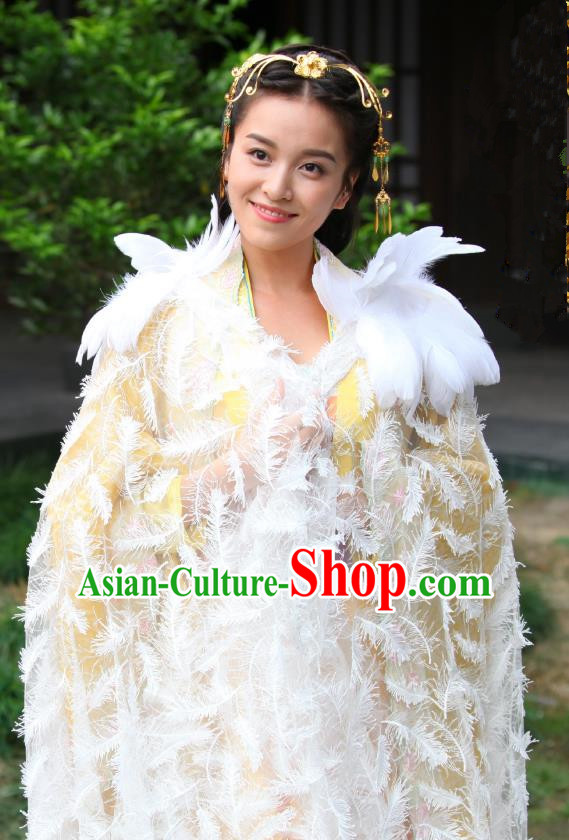 Chinese Drama Devastating Beauty Ancient Noble Lady Jing Nanyi Feather Costume and Headpiece for Women