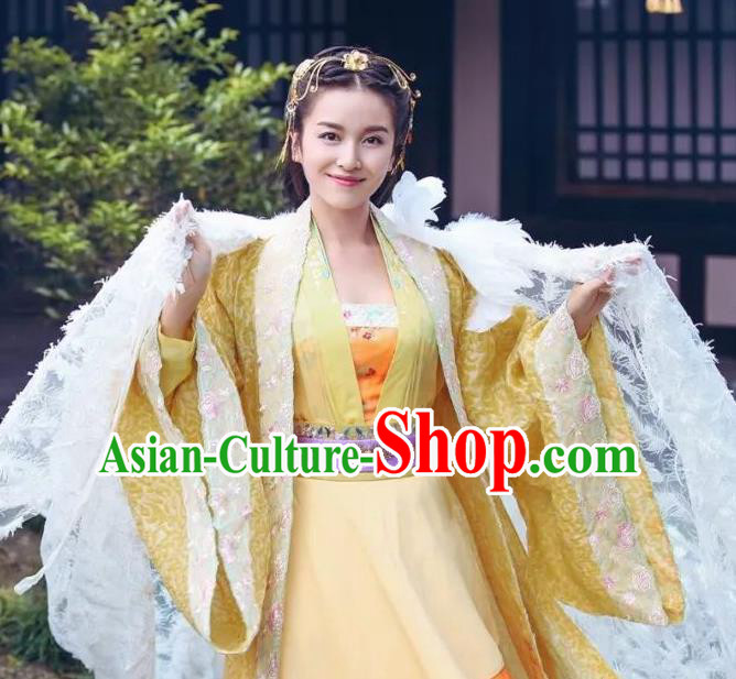 Drama Devastating Beauty Ancient Noble Lady Jing Nanyi Feather Costume and Headpiece for Women