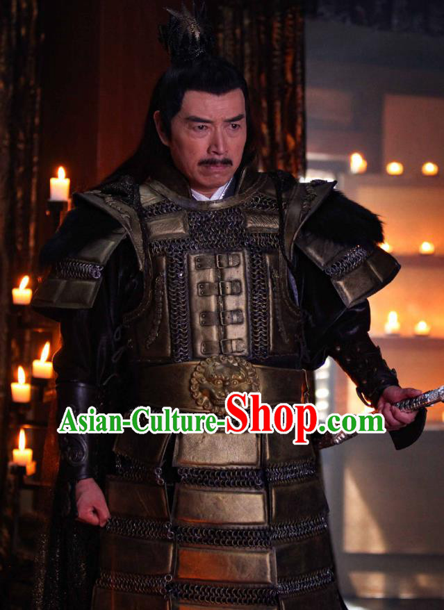 Chinese Ancient General Armor Clothing Historical Drama Devastating Beauty Yi Cangqun Costume and Headpiece for Men