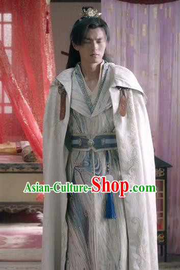 Chinese Ancient Swordsman White Clothing Historical Drama Devastating Beauty Jingnan Sumu Costume and Headpiece for Men