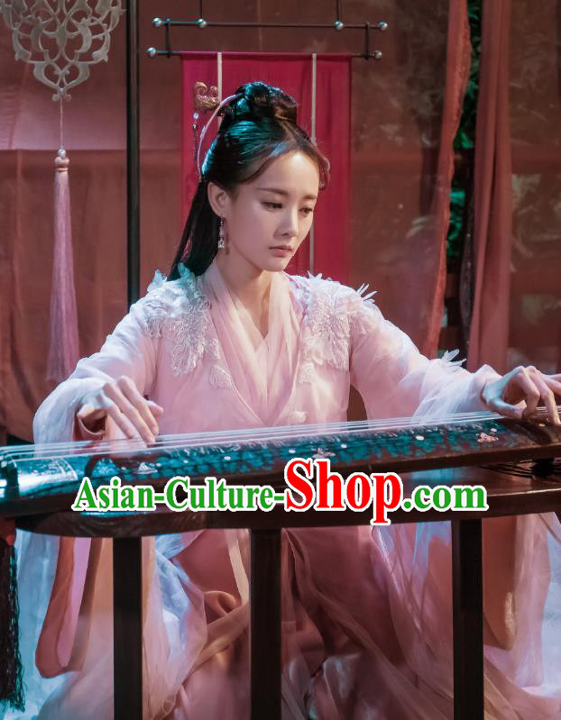 Chinese Ancient Female Swordsman Historical Television Bloody Romance Wan Mei Pink Dress and Headpiece for Women