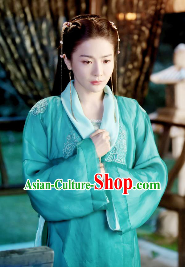 Chinese Drama Devastating Beauty Ancient Patrician Lady Cheng Yelan Blue Costume and Headpiece for Women