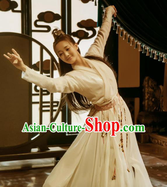Chinese Ancient Dance Lady Swordswoman Historical Television Bloody Romance Wan Mei Hanfu Dress and Headpiece for Women