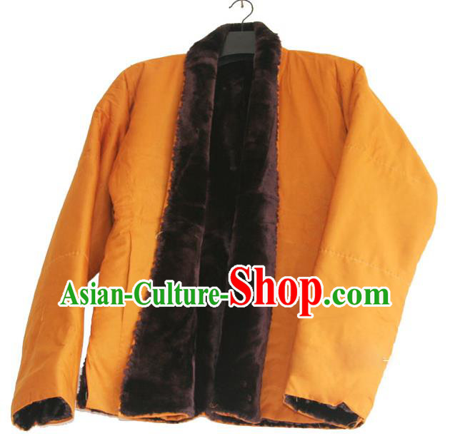 Chinese Tibetan Buddhism Yellow Cotton Padded Jacket Traditional Monk Upper Outer Garment for Men