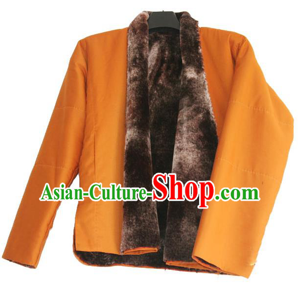 Chinese Tibetan Buddhism Yellow Cotton Padded Jacket Traditional Monk Upper Outer Garment for Men