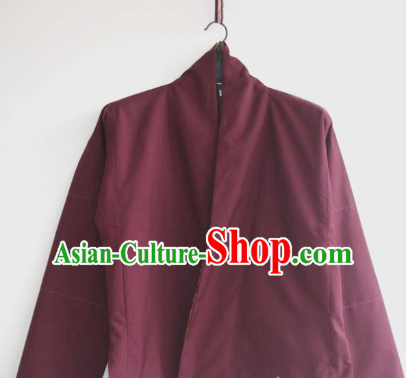 Chinese Tibetan Buddhism Wine Red Jacket Traditional Monk Upper Outer Garment for Men