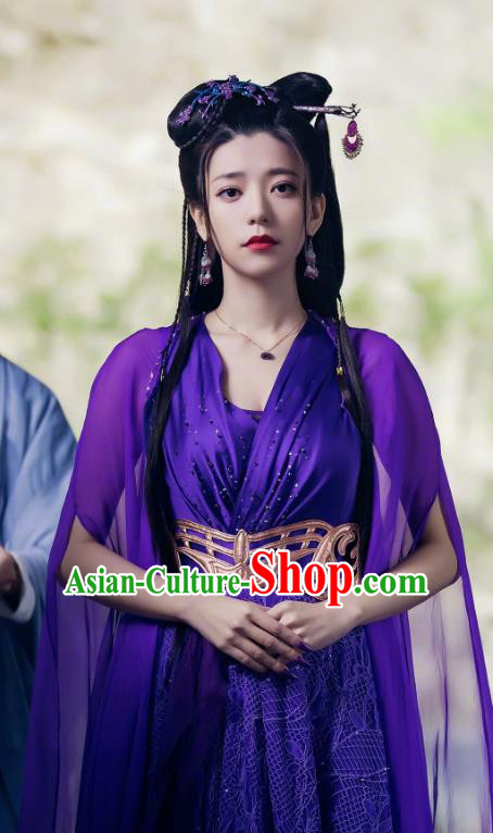 Chinese Ancient Female Assassin Swordsman Liu Guang Historical Television Bloody Romance Dress and Headpiece for Women