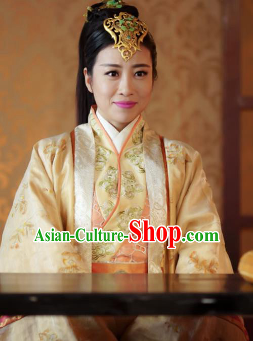 Chinese Ancient Empress Costume Spring and Autumn Period Historical Television The Ugly Queen Zhong Wuyan Dress and Headpiece for Women