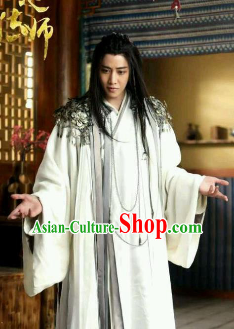 Historical Drama WuXin The Monster Killer Chinese Ancient Taoist Bai Liuli Costume and Headpiece for Men
