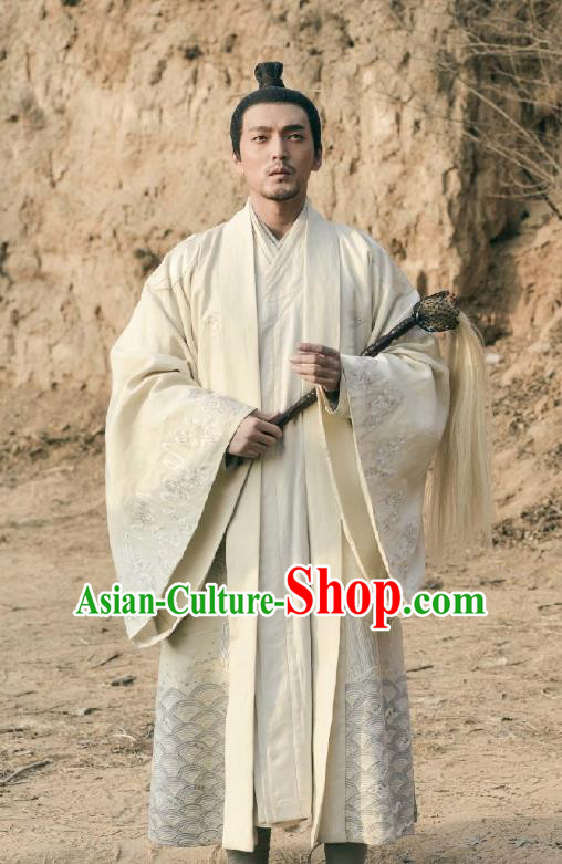 Historical Drama WuXin The Monster Killer Chinese Ancient Taoist Chu Chenzi Costume and Headpiece for Men