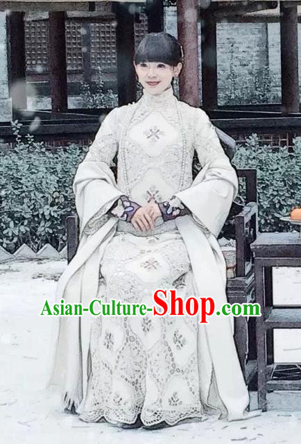 Republic of China Ancient Noble Mistress Drama WuXin The Monster Killer Yue Qiluo Qipao Dress and Headpiece for Women