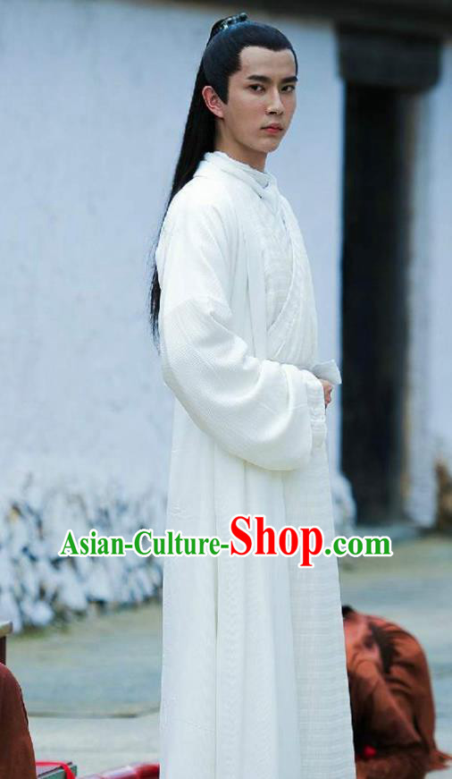 Chinese Ancient Prince White Clothing Historical Drama Go Princess Go Yu Menglong Costume and Headpiece for Men