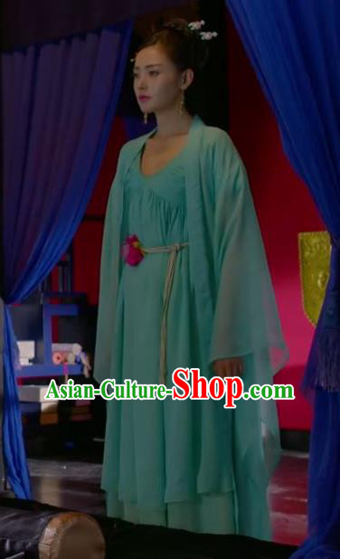 Chinese Ancient Crown Princess Green Hanfu Dress Drama Go Princess Go Costume and Headpiece for Women