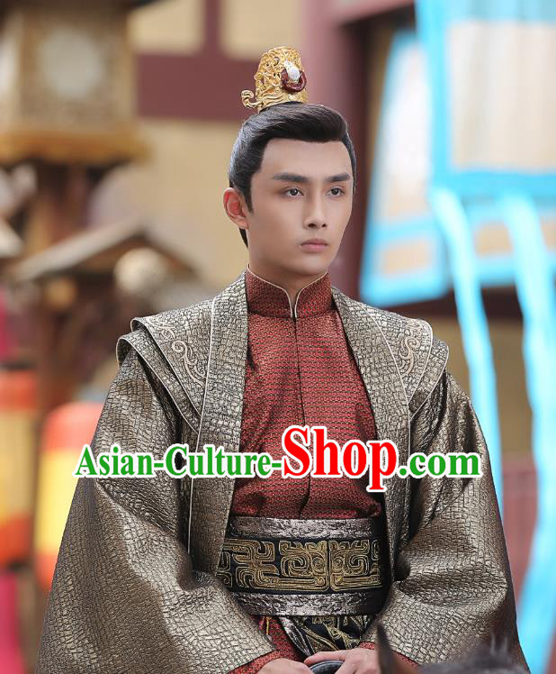 Chinese Ancient Crown Prince Long Tianmo Clothing Historical Drama Legend of Yun Xi Costume and Headpiece for Men